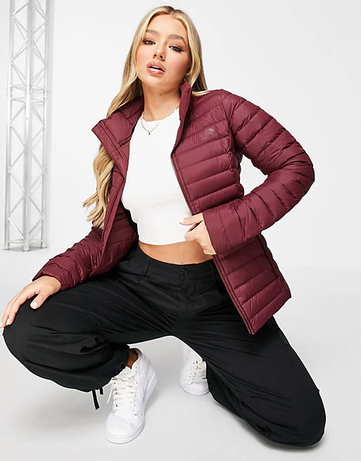 The North Face Stretch Down jacket in burgundy