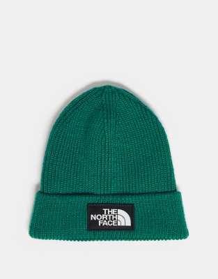 The North Face - Strickmütze in Grün mit Box-Logo und Umschlag