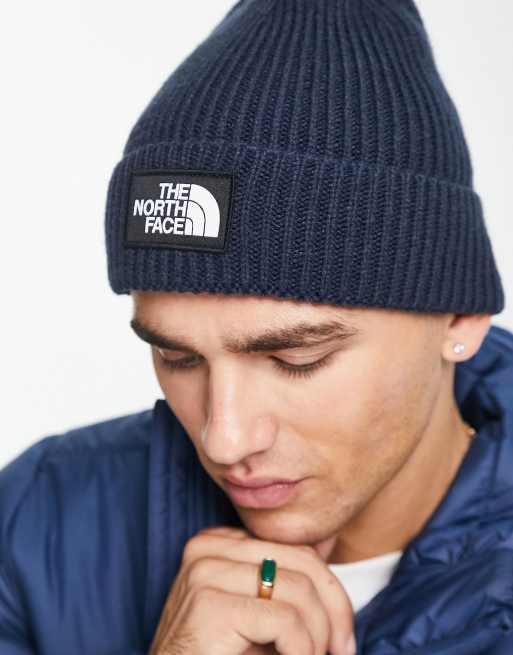 The North Face – Strickmütze in Marineblau mit Umschlag und Box-Logo, 3 von 4