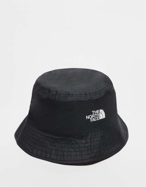 The North Face Sun Stash reversible logo bucket hat in black and white