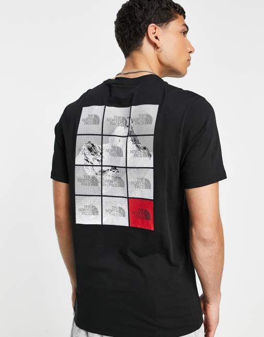 The North Face – Svart t-shirt med flera bergsmotiv baktill – Endast hos ASOS