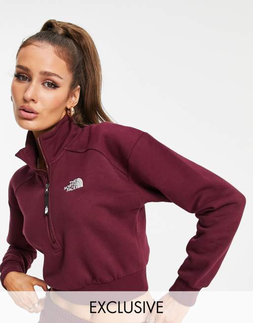 The North Face - Sweatshirt met 1/4 rits in bordeauxrood, exclusief bij ASOS