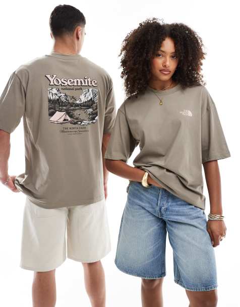 The North Face Yosemite Postcard backprint oversized t-shirt in mushroom grey