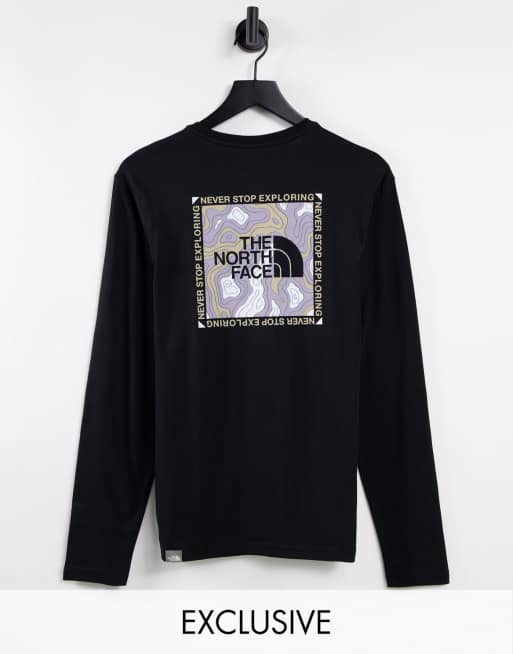 The North Face - T-shirt a maniche lunghe nera con stampa topografica - In esclusiva per ASOS 