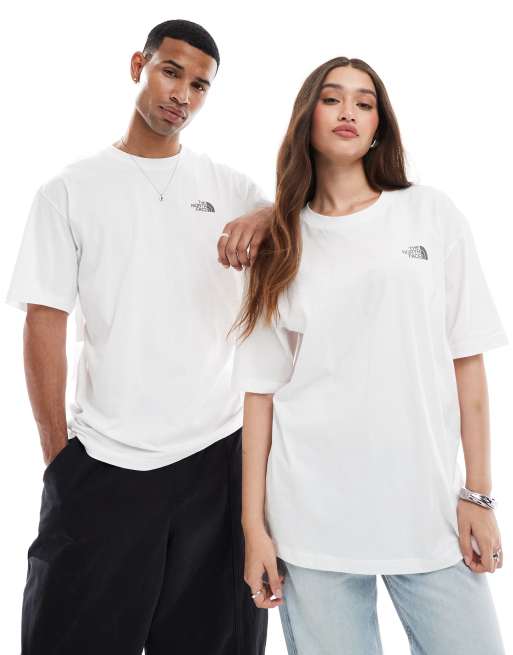 The North Face - T-shirt oversize bianca con stampa di montagne sul retro