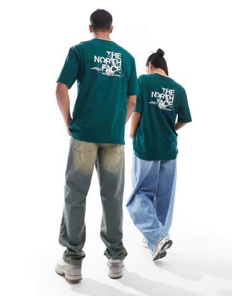 The North Face - T-shirt oversize verde scuro con stampa di montagne sulla schiena - view 1