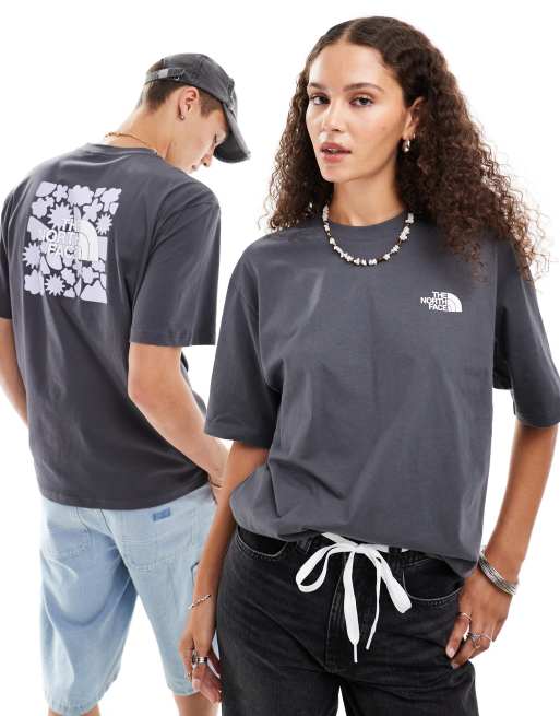 The North Face – T-shirt oversize w spranym szarym kolorze z nadrukiem na plecach