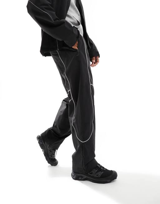 Reflective Piping Nylon Track Pants - Black