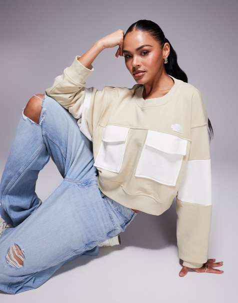 The North Face terry oversized cropped crew in cream - view 1