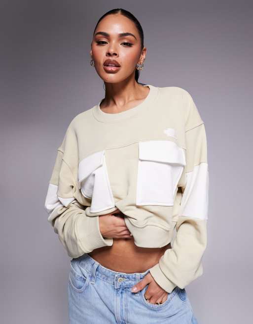 Tシャツ・カットソー [The North Face] PUFFY SWEATSHIRTS - CREAM The North Face terry oversized cropped crew in cream | ASOS