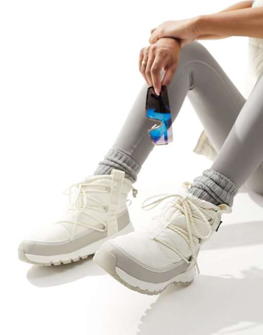 The North Face Thermoball insulated lace up boots in cream and gray, 3 of 4