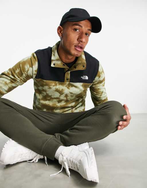 The North Face TKA Glacier snap neck fleece in green tie dye