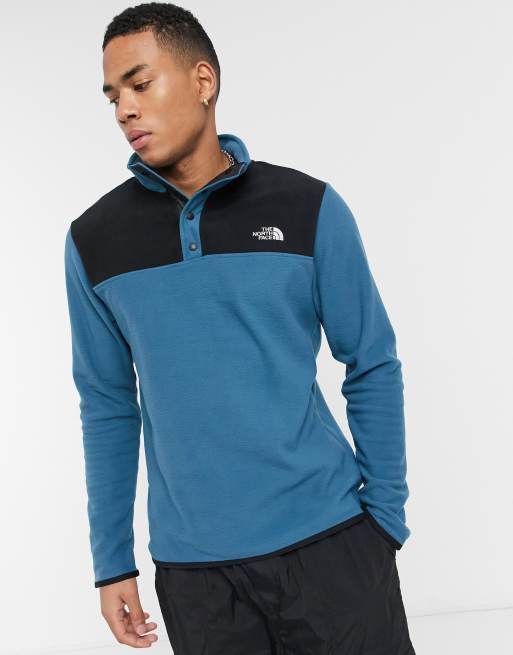 The North Face TKA Glacier snap neck pullover fleece in blue | ASOS