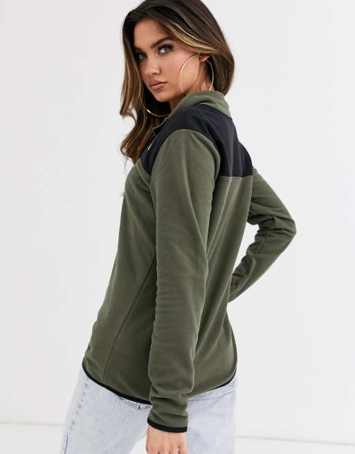 The North Face Tka glacier snap neck pullover fleece in green/black