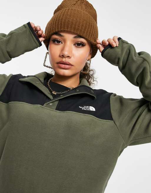 The North Face TKA Glacier snap neck pullover fleece in khaki