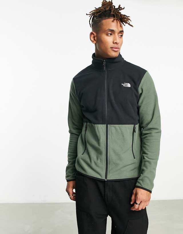 The North Face TKA Glacier zip up fleece in olive and black