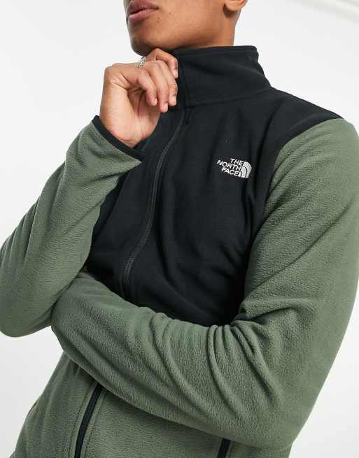 The North Face TKA Glacier zip up fleece in olive and black, 2 of 4