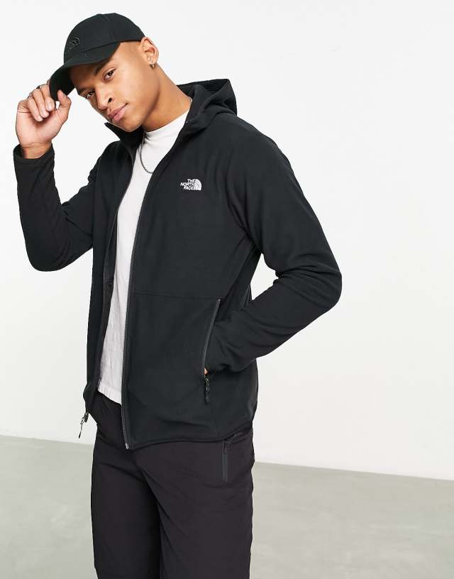 The North Face TKA Glacier zip up hooded fleece in black