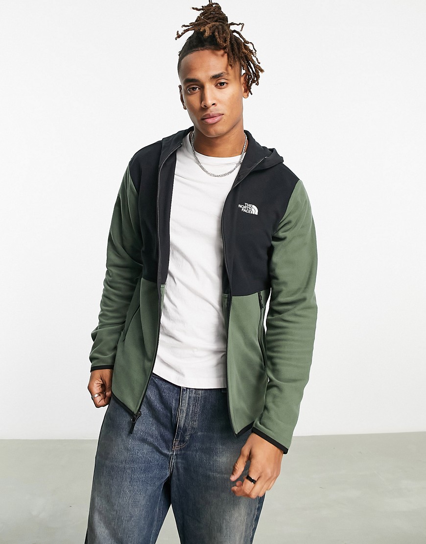The North Face TKA Glacier zip up hoodie in olive and black-Green