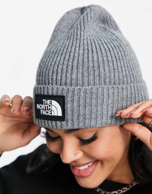 The North Face TNF Logo Box cuffed beanie in grey, 3 of 4