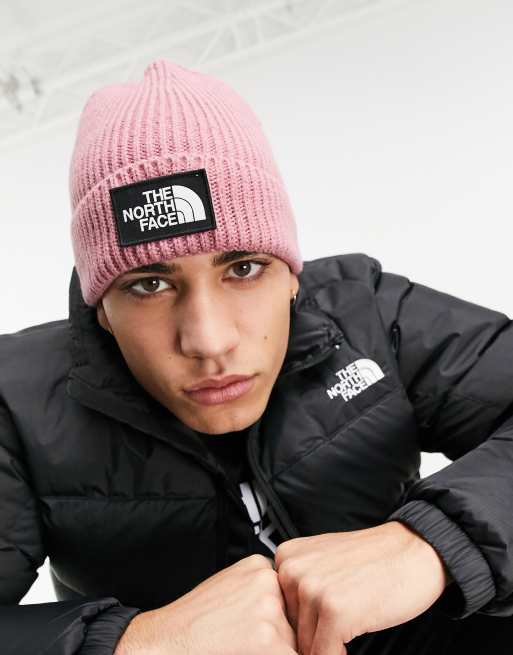 Pink north shop face beanie