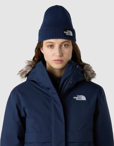 The North Face Tnf logo box cuffed beanie in summit navy - view 1