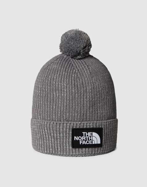 The North Face Tnf logo box pom beanie in tnf medium grey heather - view 1