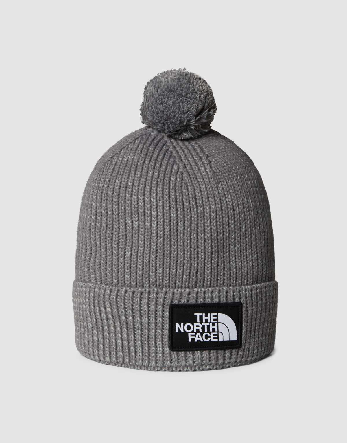The North Face Tnf logo box pom beanie in tnf medium grey heather