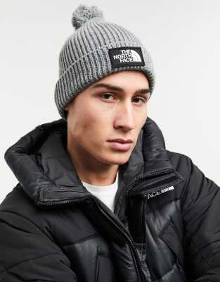 north face logo box pom beanie