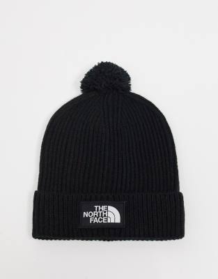 The North Face - TNF - Schwarze Bommelmütze mit kastenförmigem Logo