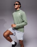 [The North Face] The North Face Training 24/7 1/4 zip logo top in green S Bark Mist