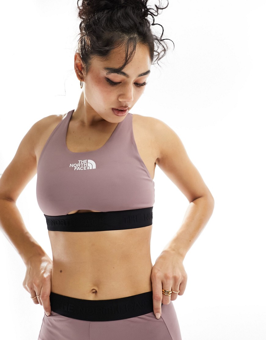 The North Face Training Mountain Athletic mid support sports bra in purple-Grey