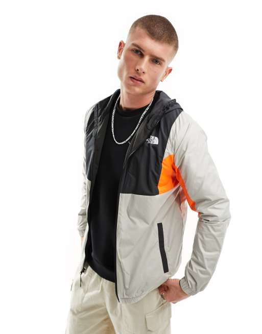 The North Face Training Mountain Athletic zip up hooded wind jacket in grey  and orange