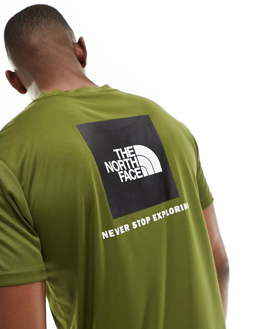 The North Face Training Reaxion Redbox backprint t-shirt in olive-Green