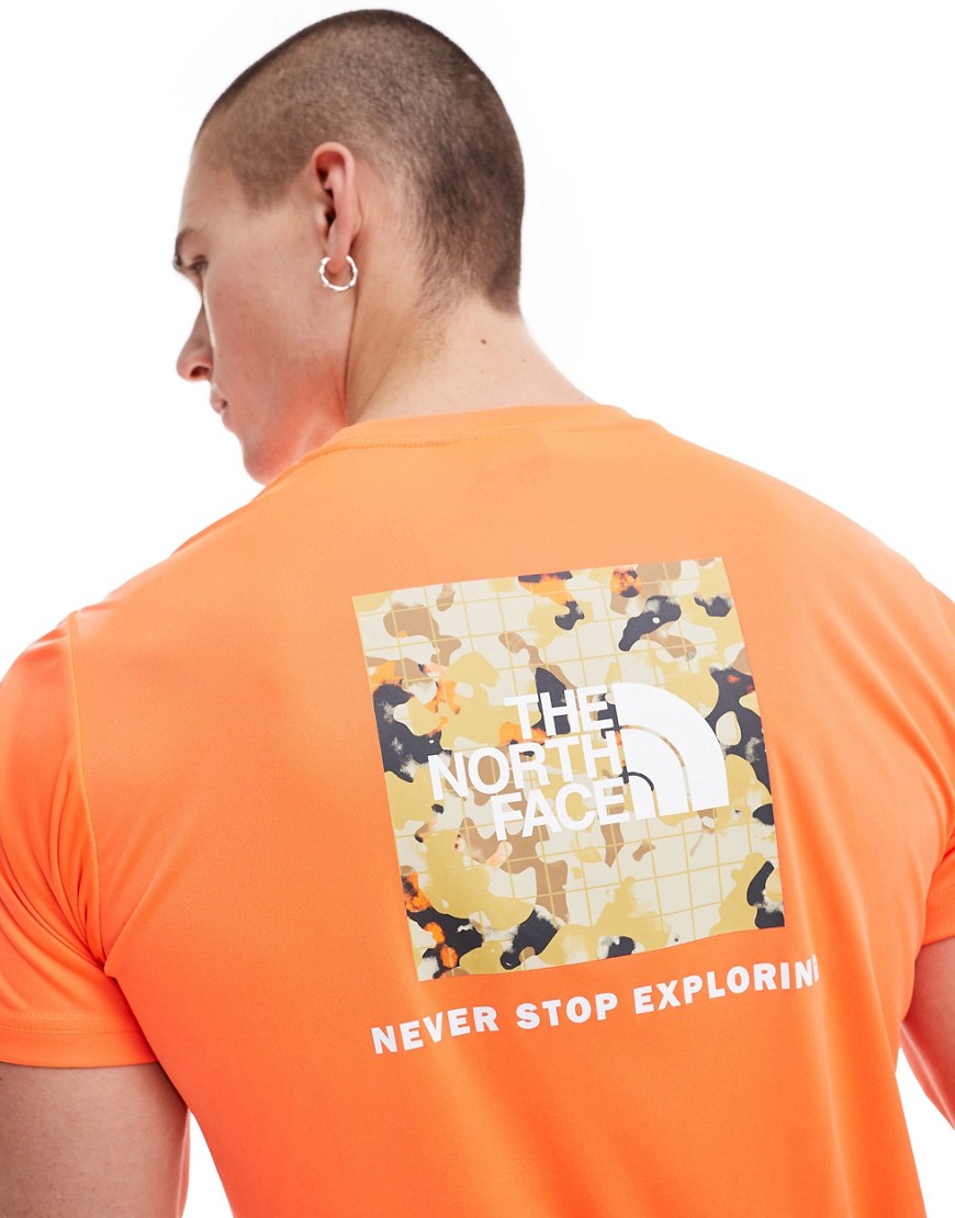 The North Face Training Reaxion Redbox backprint t-shirt in orange