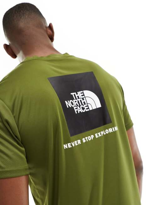 The North Face Training – Reaxion Redbox – T-Shirt in Olivgrün mit Rückenprint