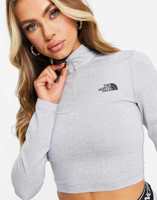 The North Face - Tætsiddende croptop med lange ærmer og 1/4-lynlås i grå, 3 af 4