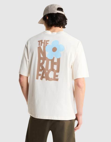 The North Face - U Flower - T-shirt oversize a maniche corte bianco e grigio fungo con logo - view 1