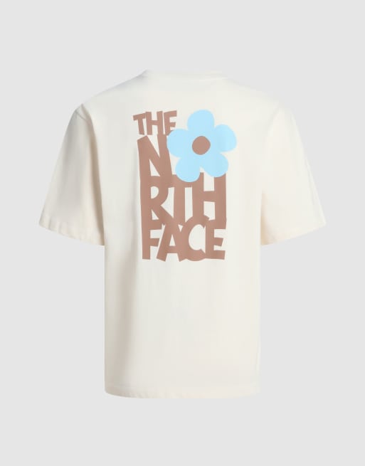 The North Face - U - T-shirt oversize à manches courtes avec logo fleur - Dune blanche et gris champignon, 4 de 4