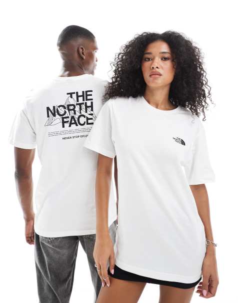 The North Face - Uniseks T-shirt met geschetste bergprint op de achterkant in wit - view 1