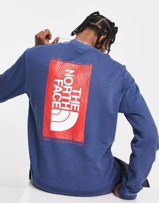The North Face Vertical Topographic back print sweatshirt in navy Exclusive at ASOS