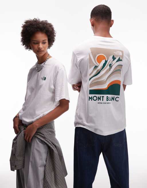 The North Face – Vintage Mountain – Oversize-T-Shirt in Weiß mit Rückenprint und Akzenten in Orange