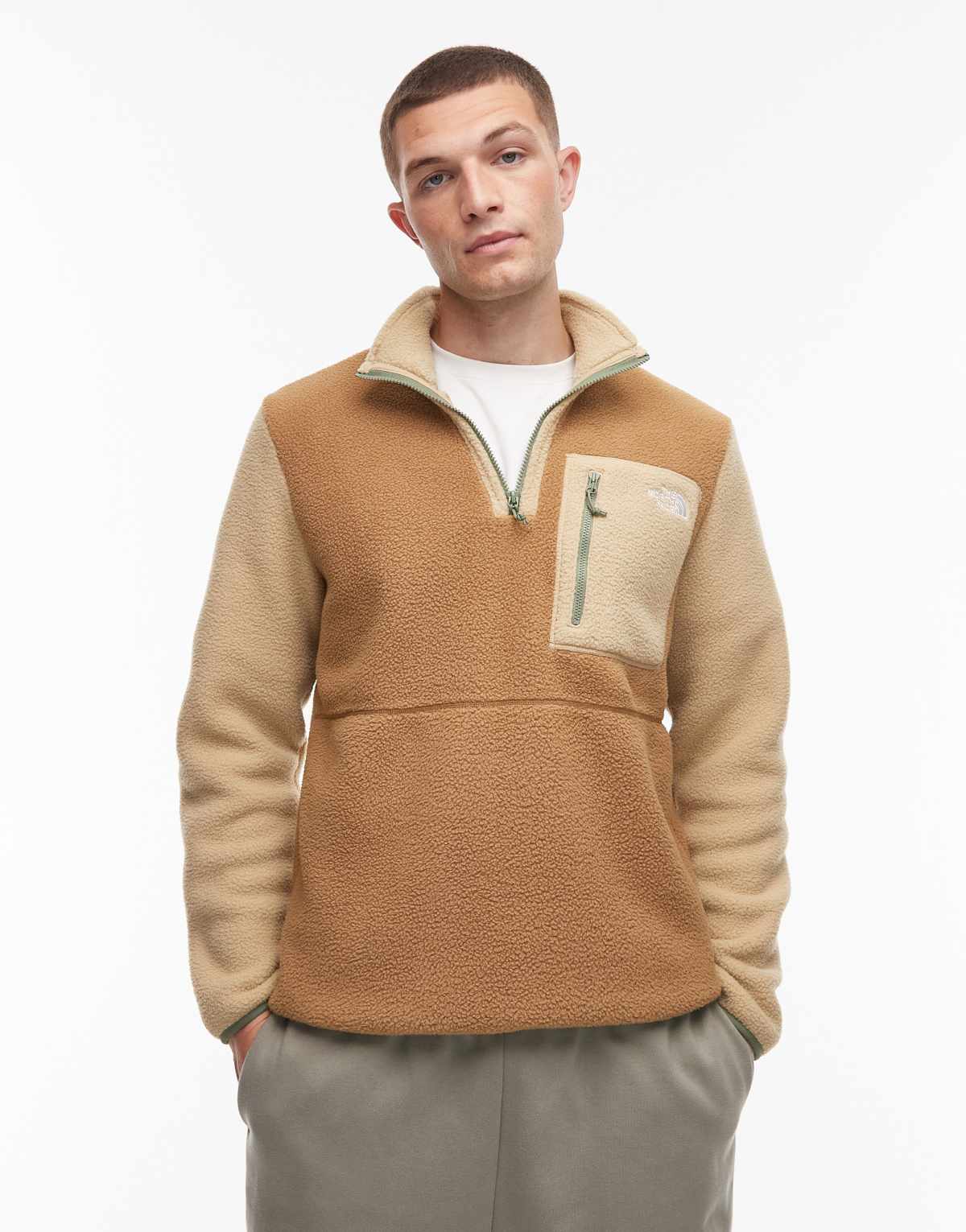 The North Face Yumiori 1/4 zip colourblock fleece in brown