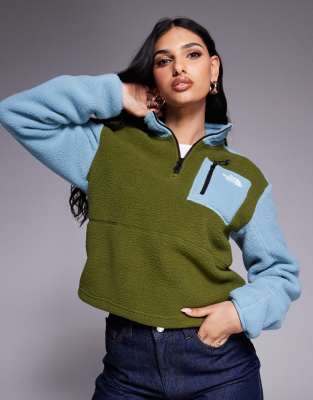 The North Face - Yumiori - Fleece-Sweatshirt in Khaki mit kurzem Reißverschluss-Grün