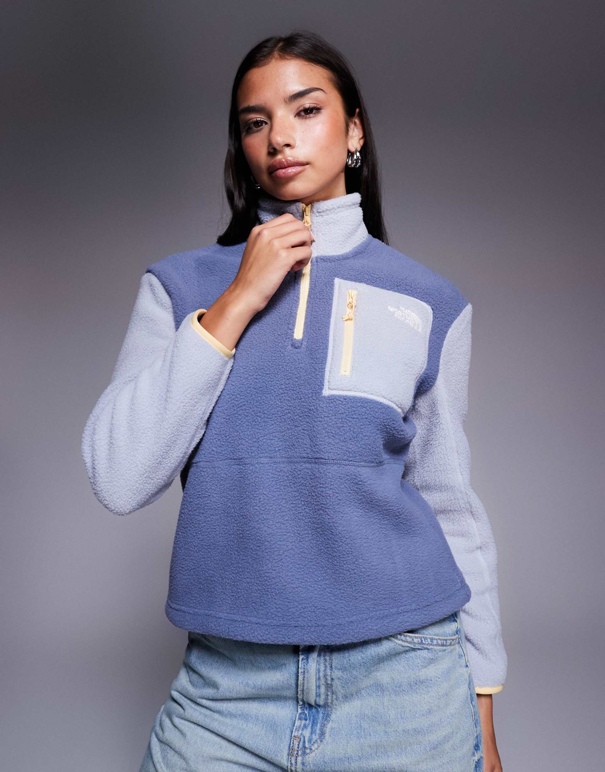 the north face yumiori half zip jacket in blue