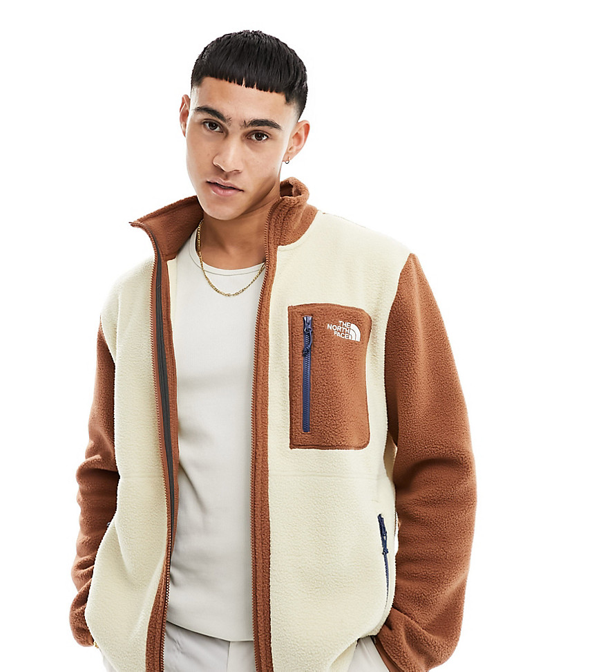 The North Face Yumiori heavyweight colourblock zip up fleece in brown and stone