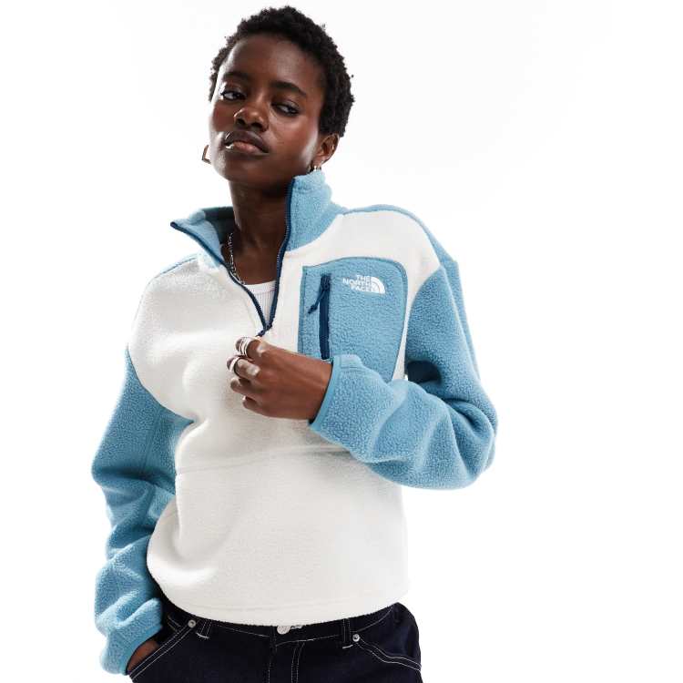 The North Face Yumiori quarter zip colourblock fleece in light blue ASOS