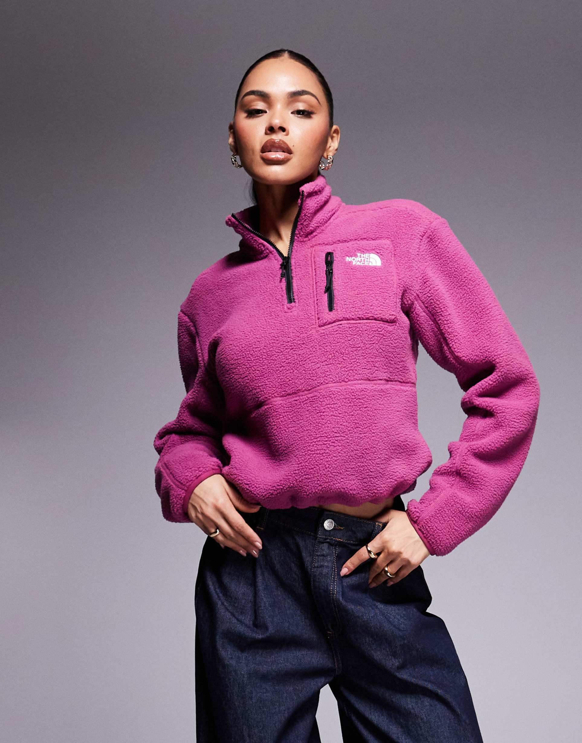 the north face yumiori quarter zip fleece in purple