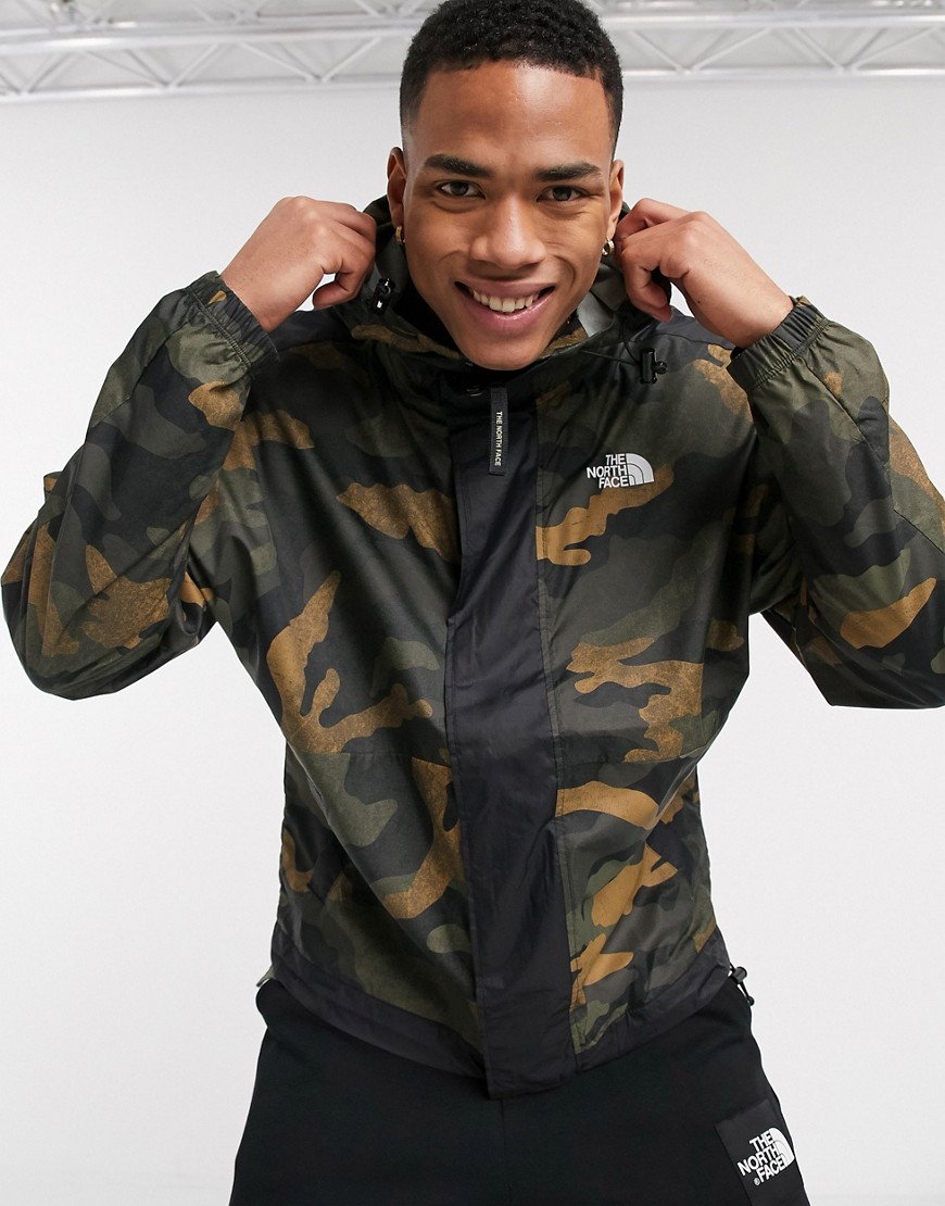 The North Face Yung Blade wind jacket in green waxed camo-Black