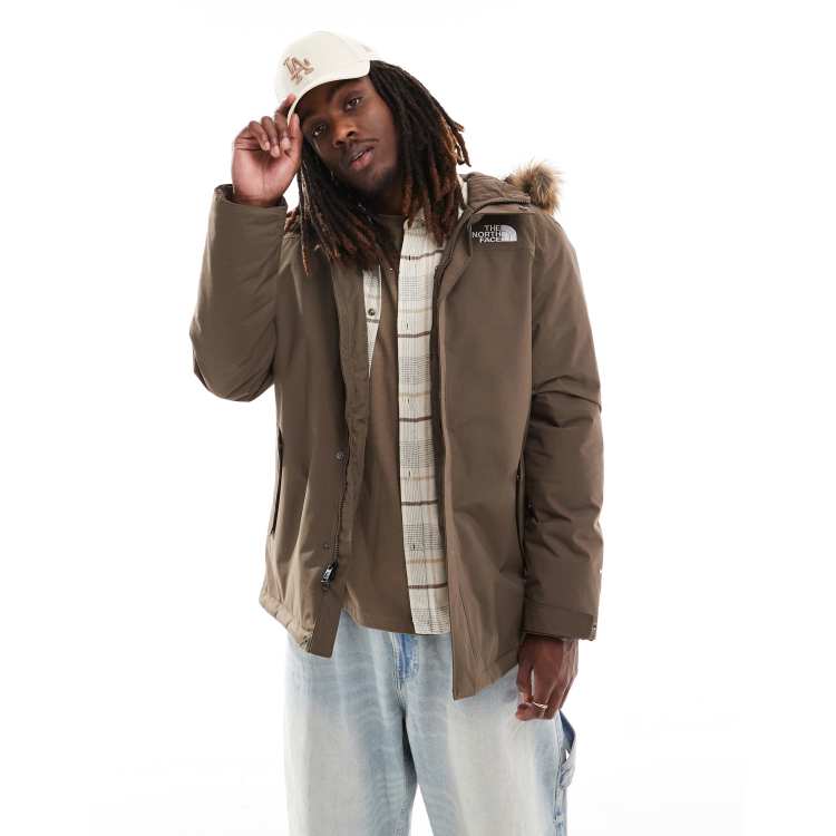 The North Face Zaneck faux fur hooded parka in brown ASOS